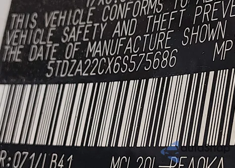 2006 Toyota Sienna Xle Limited z USA, uszkodzony, nr VIN 5TDZA22CX6S575686